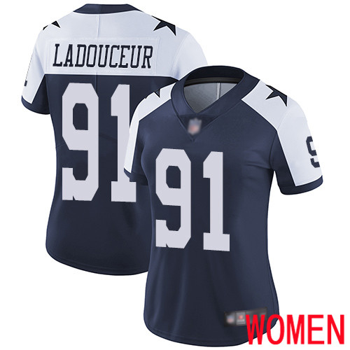 Women Dallas Cowboys Limited Navy Blue L. P. Ladouceur Alternate #91 Vapor Untouchable Throwback NFL Jersey->women nfl jersey->Women Jersey